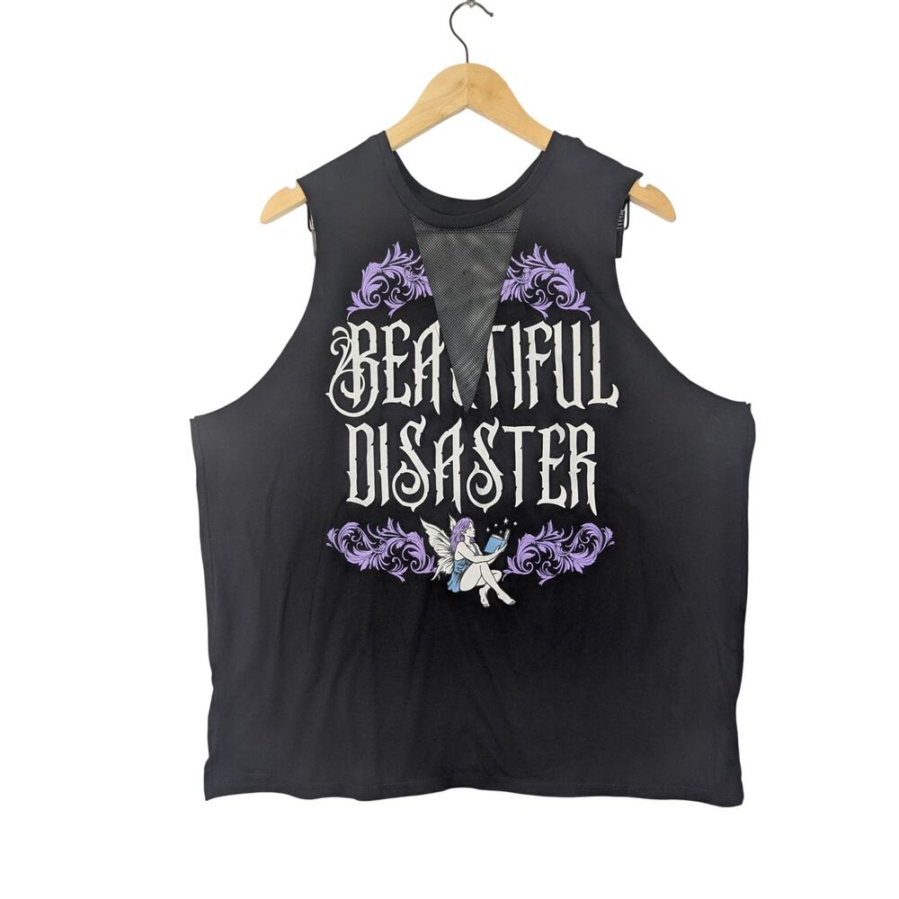 Beautiful Disaster Fairy Tale Graphic Mesh Detail Tank Top Whimsigoth Grunge
